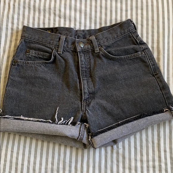 High Waisted Washed Black Jean Shorts - Picture 1 of 3
